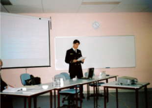 25.09.2002_AGA-3, Maine, USA The session is coordinated by a student from Canada, Karen Duff, alongside a student of the Faculty of Navigation at AMG, Sławomir Witaszewski