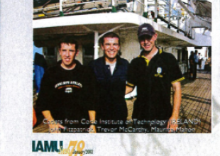 01.2003_IAMU News_Students of the Cork Institute of Technology, Ireland_John Fitzpatrick, Trevor McCarthy, and Maurice Mahon in training on the Dar Młodzieży as part of the institution&rsquo;s cooperation within IAMU